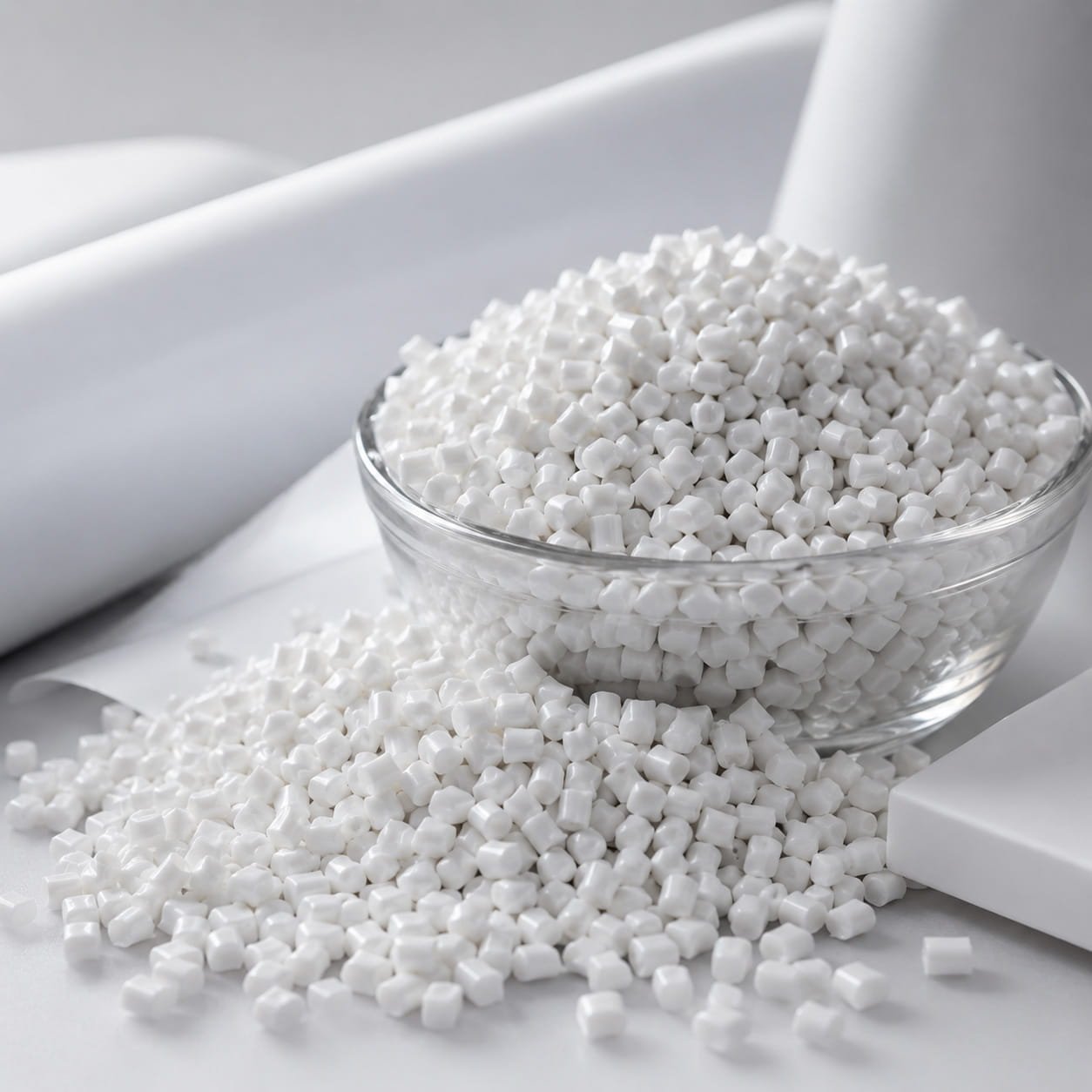 White masterbatch pellets — premium TiO₂ based polymer compound